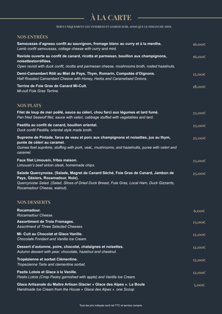 CARTE SOIR RESTAURANT CAHORS